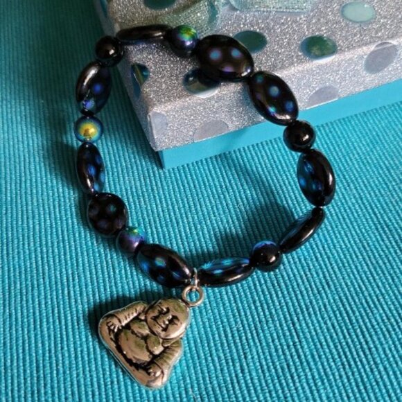 Blue Black Translucent Beaded Wrist Wraps with Charms - Picture 2 of 2